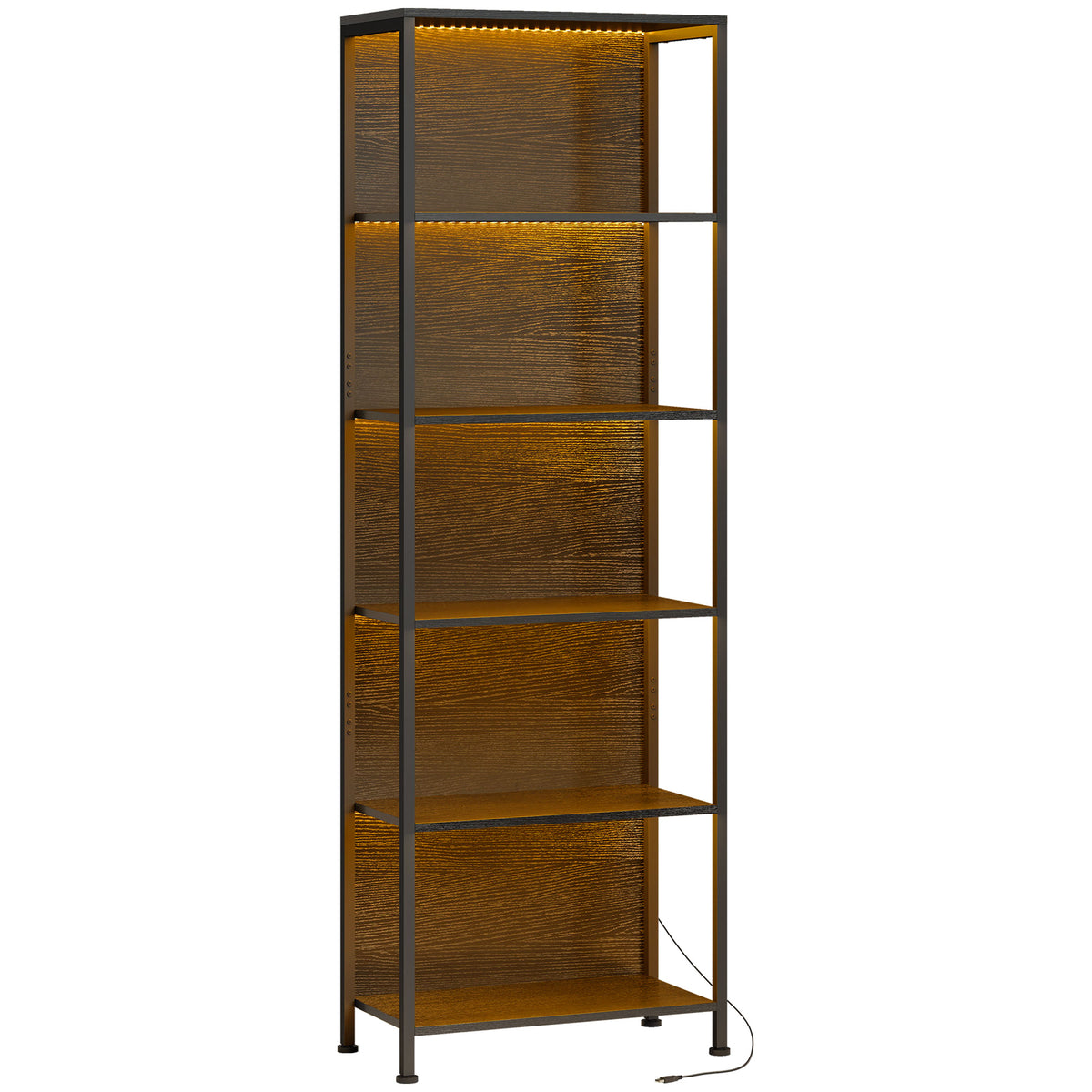 Bibliothèque étagère de rangement à 5 niveaux avec éclairage LED 7 couleurs, structure en acier, 60 x 30 x 179 cm, noir-0
