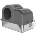 Maison de Toilette pour Chat avec Couvercle Amovible et Fermé, Côtés Hauts, 60,5x40,5x45cm, Gris Foncé-0
