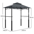 Tonnelle de barbecue à deux niveaux auvent de réception pour jardin avec lumière LED 243 x 148 x 248 cm gris foncé-2