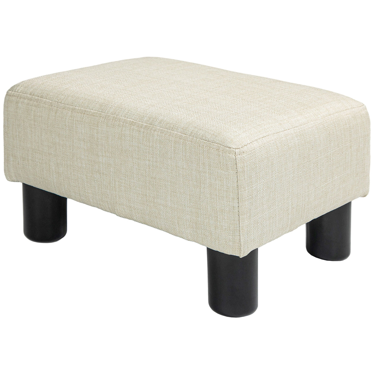 Pouf repose-pied tabouret bas en tissu de lin capacité de charge 110 Kg 40 x 30 x 24 cm beige-0