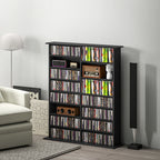 Rangements pour CD et DVD avec 16 compartiments et 12 étagères réglables capacité max. 720 CD/396 DVD et Blu-ray noir-1