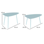Lot de 2 tables basses de jardin, tables d'appoint gigognes triangulaires, cadre en acier patins ajustables bleu clair-2