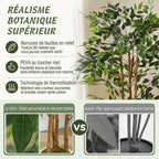 Plante artificielle intérieure 150 cm banian arbre artificiel, pot en plastique et tronc en bois massif, vert-3