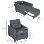 Fauteuil convertible 1 place 3 en 1 dossier réglable en 3 positions oreiller inclus 2 poches latérales 69x82x85cm gris-2