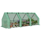 Mini Serre de Jardin mini serre tunnel 270L x 90l x 90H cm toit pointu Acier PE Haute densité 140 g/m² Anti-UV 3 fenêtres avec Zip enroulables Vert-0