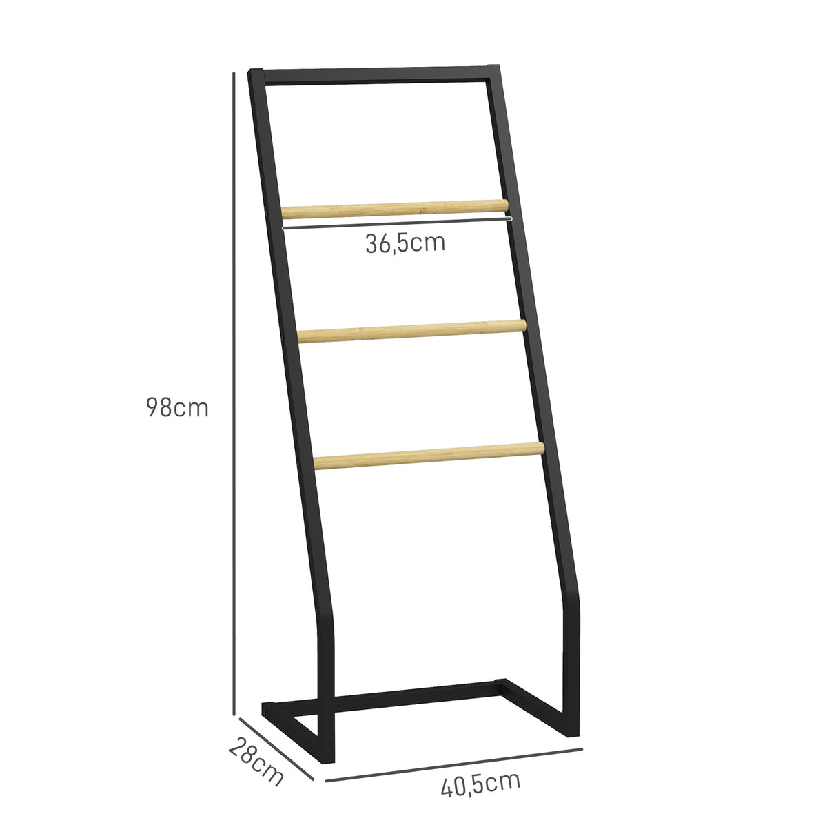 Porte-serviettes sur pieds en bambou et acier avec 4 barres support 40,5L x 28l x 98H cm - noir et naturel-2