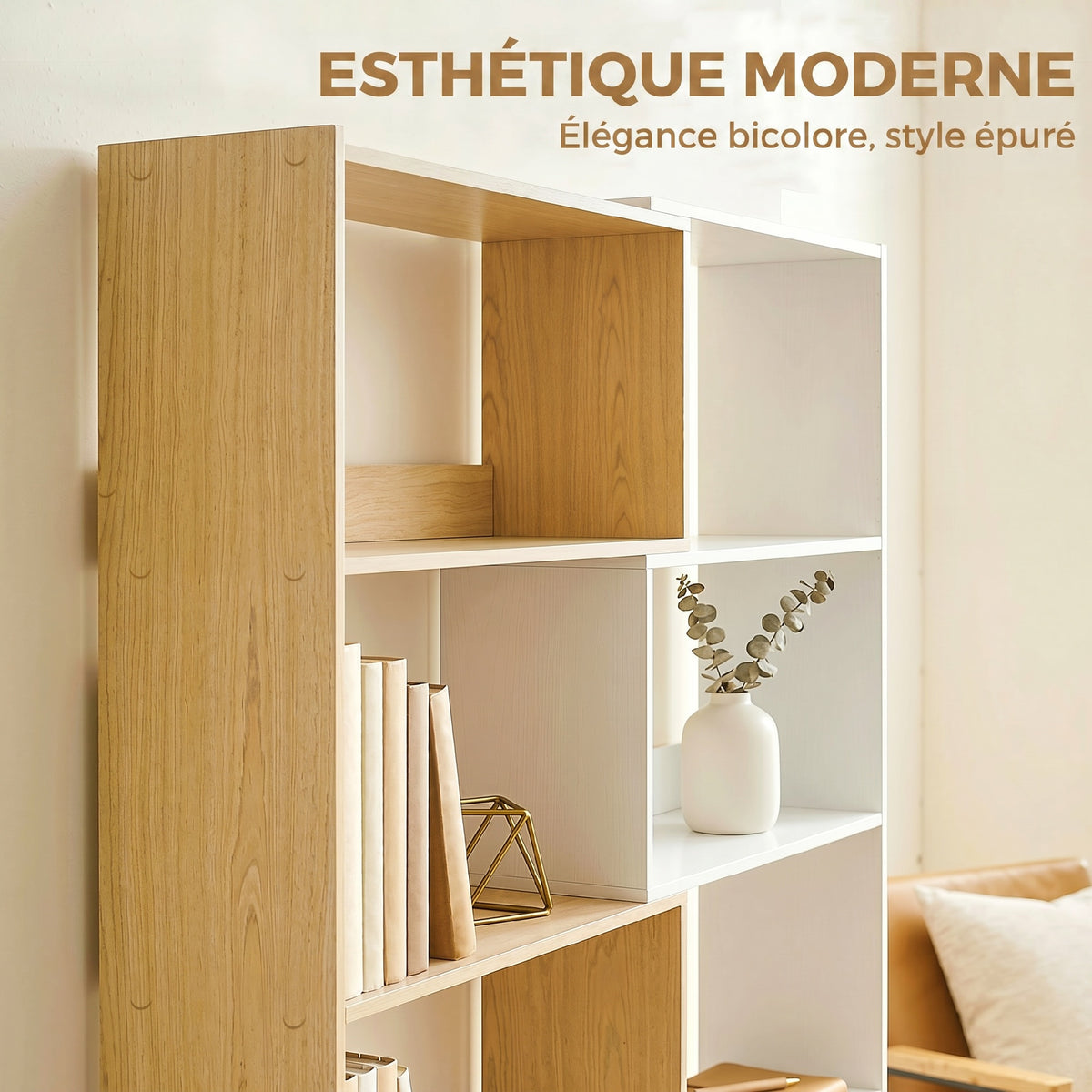 Bibliothèque d'angle rotative 350° à 5 niveaux, étagère de rangement extensible en forme L, 60-111x24x164cm, chêne-4