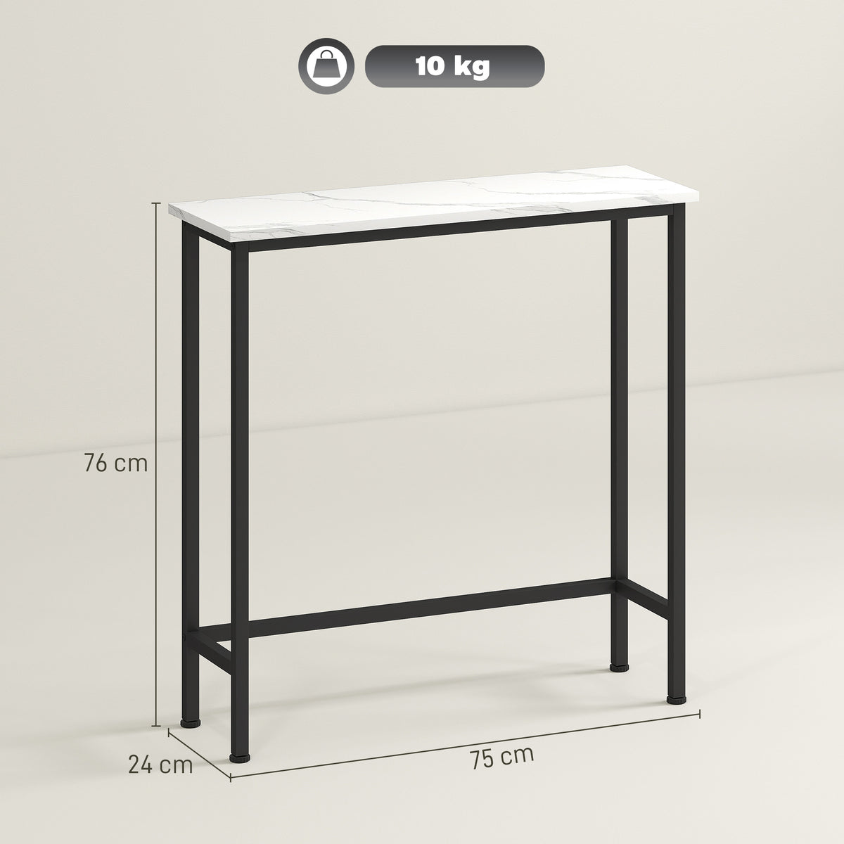Console meuble 75 cm, table console plateaux en effet marbre, cadre en métal, style moderne blanc et noir-2