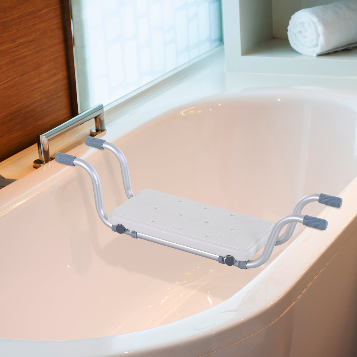Siège Baignoire - siège Bain Suspendu réglable - Tabouret Salle Bain - 73-83x22x18cm - alu. HDPE Blanc-1