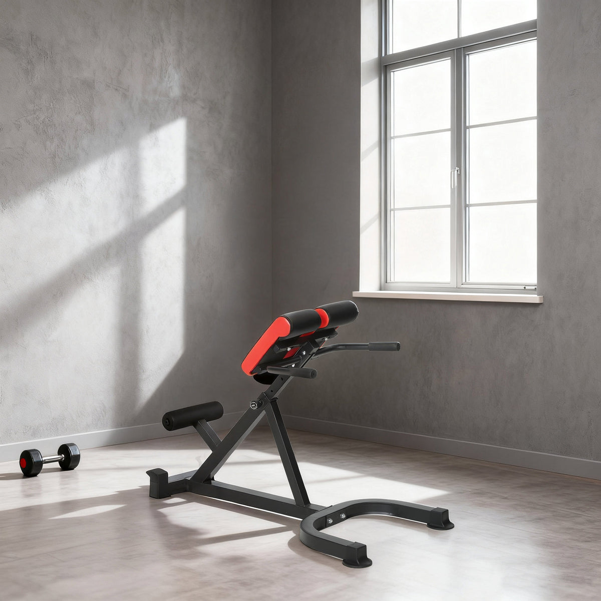 Banc de Musculation Réglable 5 Niveaux, Chaise Romaine avec Rouleaux en Mousse Dense, 112 x 62 x 88 cm, Noir et Rouge-1