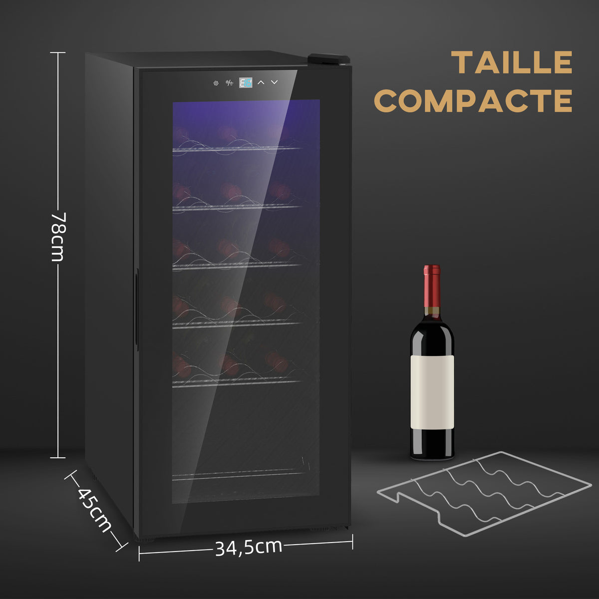 Cave à vin 18 bouteilles 50L haute performance température réglable 5-18° avec lumière LED, noir-4