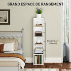 Bibliothèque étagère de rangement 5 niveaux avec étagères réglables pour salon, chambre, bureau, 30x24x133,5cm, blanc-3