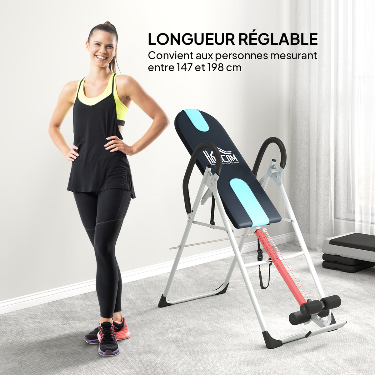 Table d'inversion de musculation pliable ceinture de sécurité réglable acier coloris argent noir-4