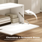 Meuble TV, meuble télé pour téléviseur jusqu'à 90 pouces avec 2 portes rabattables, tiroir, 200 x 35 x 45 cm, blanc-5