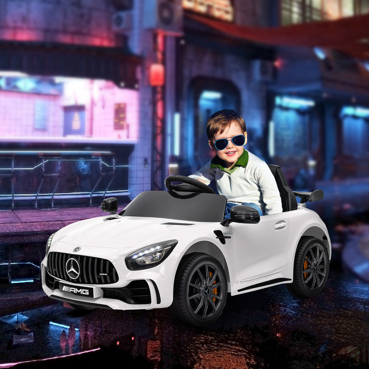 Voiture électrique enfants sous licence Mercedes-Benz AMG GTR 12V télécommande 2,4G max. 5 km/h 108 x 67 x 46 cm blanc-1