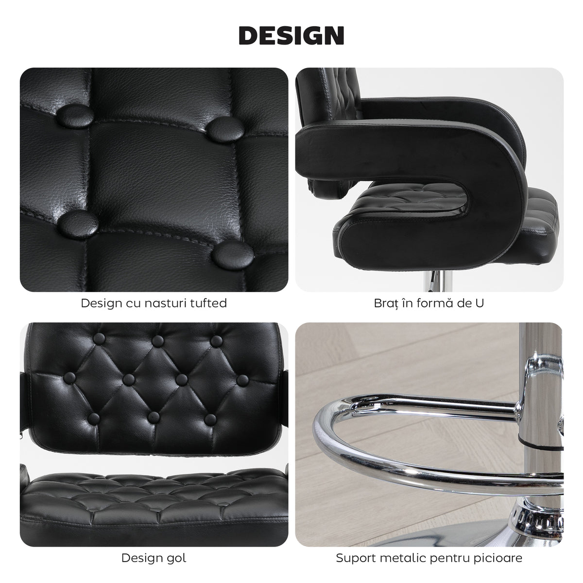Tabouret de bar pivotant chaise de bar réglable en hauteur avec dossier repose-pieds et accoudoirs 61x50x93-113cm noir-6