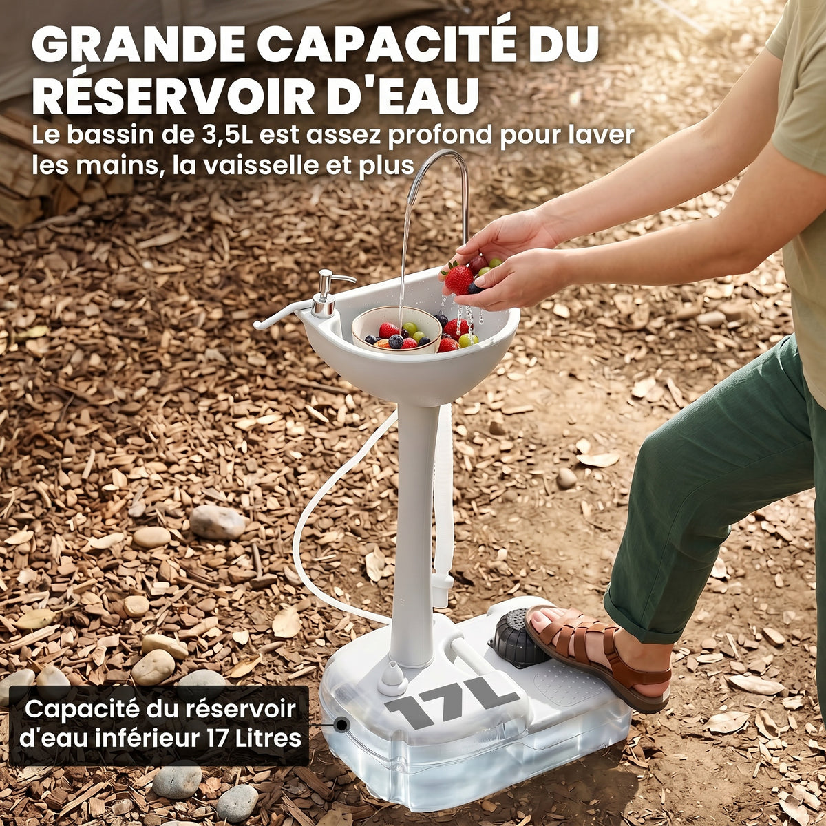 Évier de Camping Portable à Roues, Distributeur de Savon, Eau Froide Uniquement, Réservoir d'Eaux Usées NON Inclus, Gris-3
