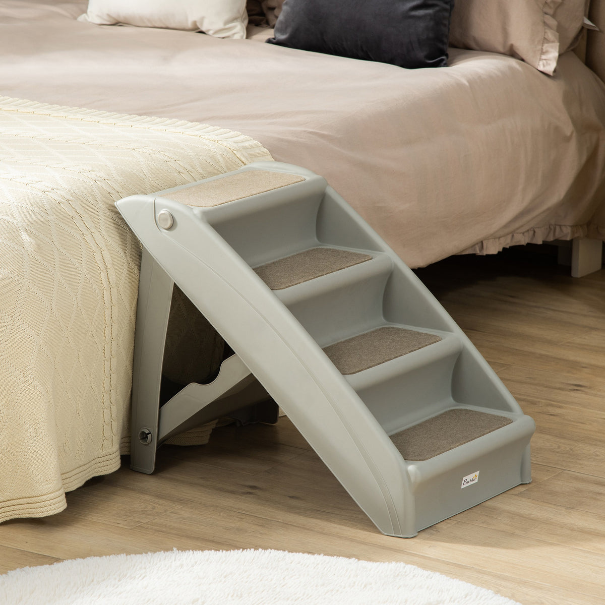 Escalier pour chien pliant à 4 marches antidérapantes escalier pour animaux en plastique 62 x 38 x 49,5 cm gris-1