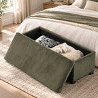 Banc de Rangement, Bout de Lit en Velours Côtelé avec Couvercle, pour Salon, Chambre, Entrée, 112x42x40 cm, Vert Clair-9