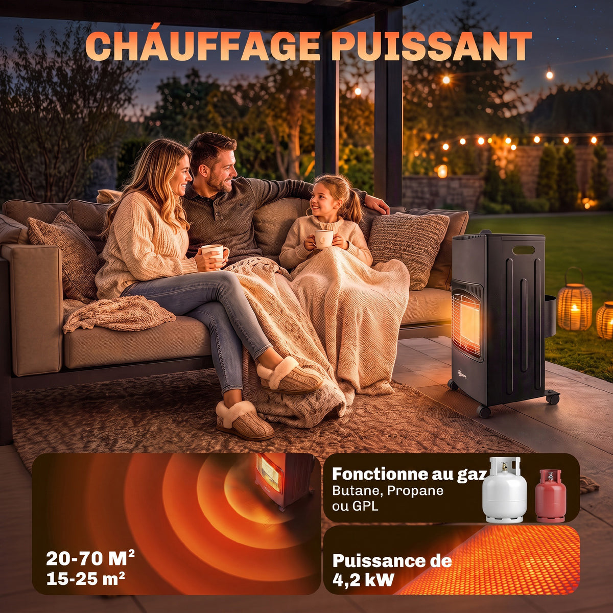 Chauffage au Gaz Poêle à Gaz 4200W Infrarouge Pliable 3 Puissances Système ODS Anti-Basculement Housse 46x42x75cm Noir-3
