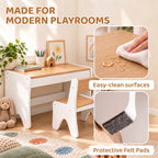 Bureau et Chaise pour Enfant 2 Pièces, Ensemble Table d'Activité avec Tiroir, 3 à 8 Ans, Blanc et Bois Naturel-7