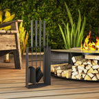 Ensemble serviteur de cheminée 5 pièces métal avec balai, pelle, tisonnier, paire de pinces et support 28x13x59,5cm noir-7