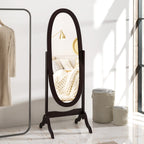 Miroir à pied ovale style shabby chic inclinaison réglable 48 x 46 x 147 cm mdf café-1