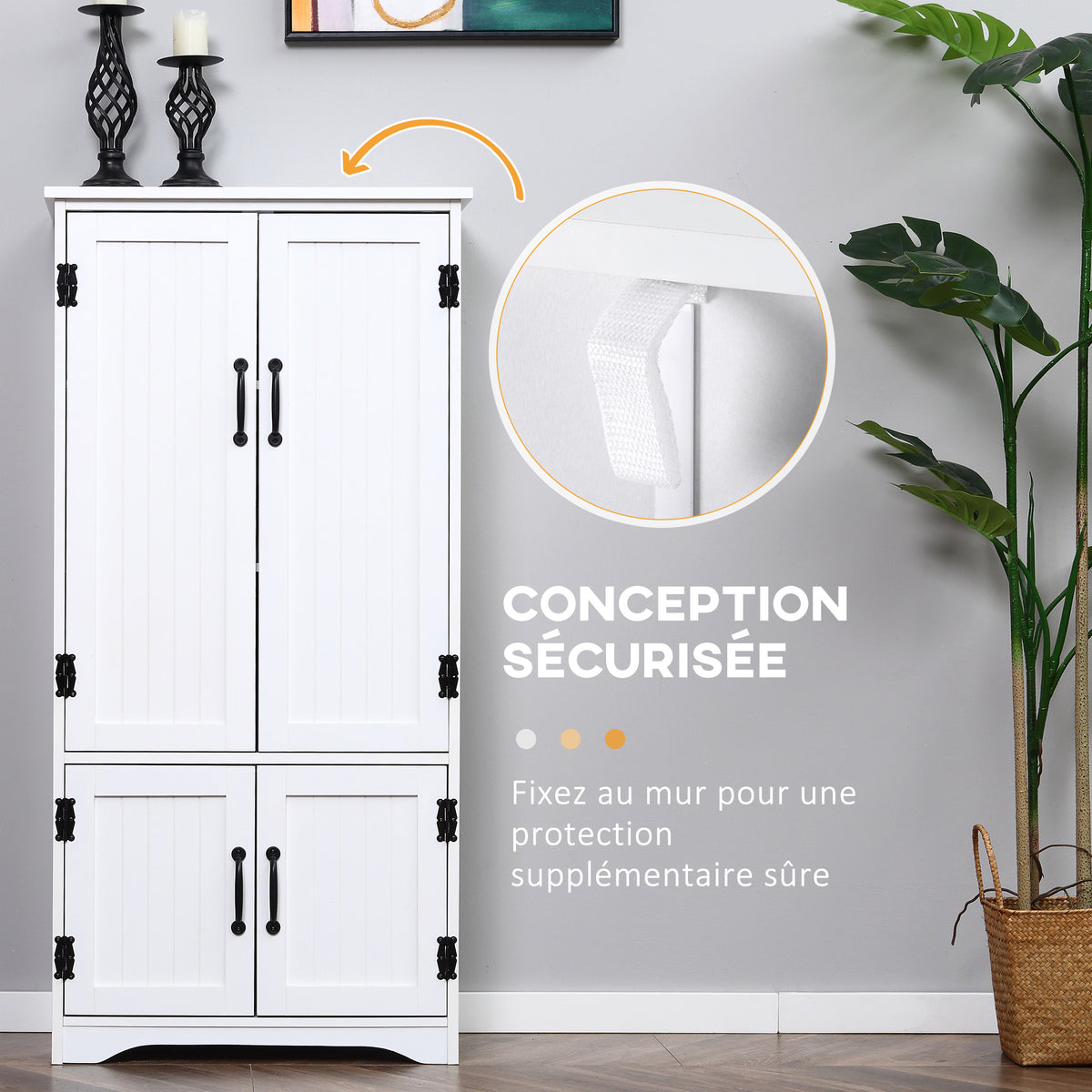 Buffet de cuisine armoire de cuisine contemporaine multi-rangements 2 placards 3 étagères 60 x 30 x 123 cm blanc-6