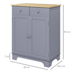 Meuble de rangement buffet salon avec placards, 2 tiroirs et étagères réglables, 68x40,3x85cm, gris et bois naturel-2