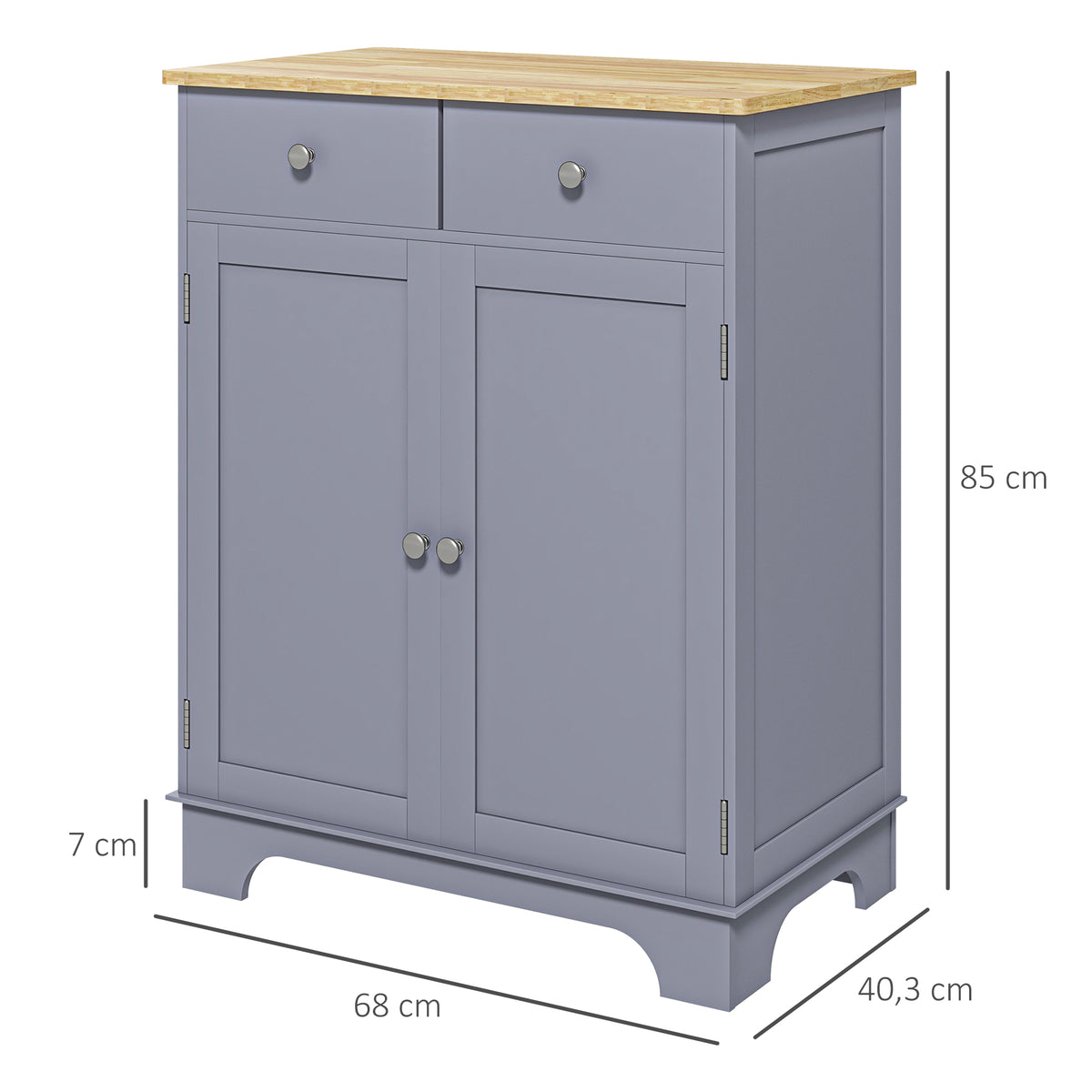 Meuble de rangement buffet salon avec placards, 2 tiroirs et étagères réglables, 68x40,3x85cm, gris et bois naturel-2
