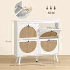 Meuble à chaussures 4 abattants 20 paires étagère réglable style bohème pieds en bois massif 105 x 24 x 97,5 cm blanc-2