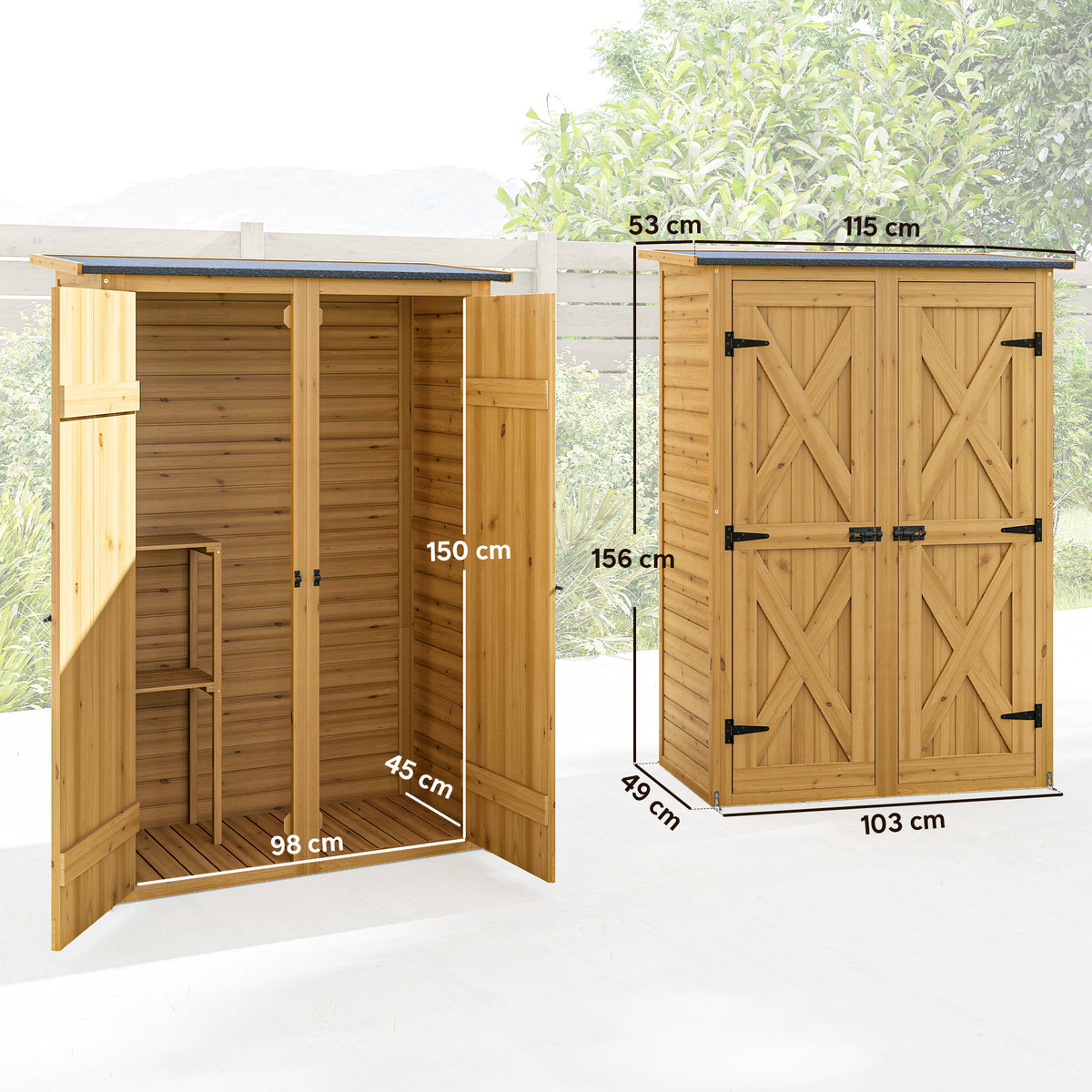 Abri de Rangement en Bois, Cabane de Jardin avec 2 Étagères, Marron-2