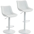 Lot de 2 tabourets de bar, chaises de bar structure en acier hauteur réglable 92-110 cm, dossier repose-pieds blanc-0