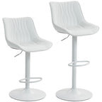 Lot de 2 tabourets de bar, chaises de bar structure en acier hauteur réglable 92-110 cm, dossier repose-pieds blanc-0