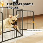 Parc pour chien, enclos chien 6 panneaux modulable et pliable, portable en acier avec porte 80 x 60 gris-4