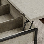 Table basse relevable et extensible, table de salon avec compartiment caché étagères ouvertes, 98x49x55cm, gris-8