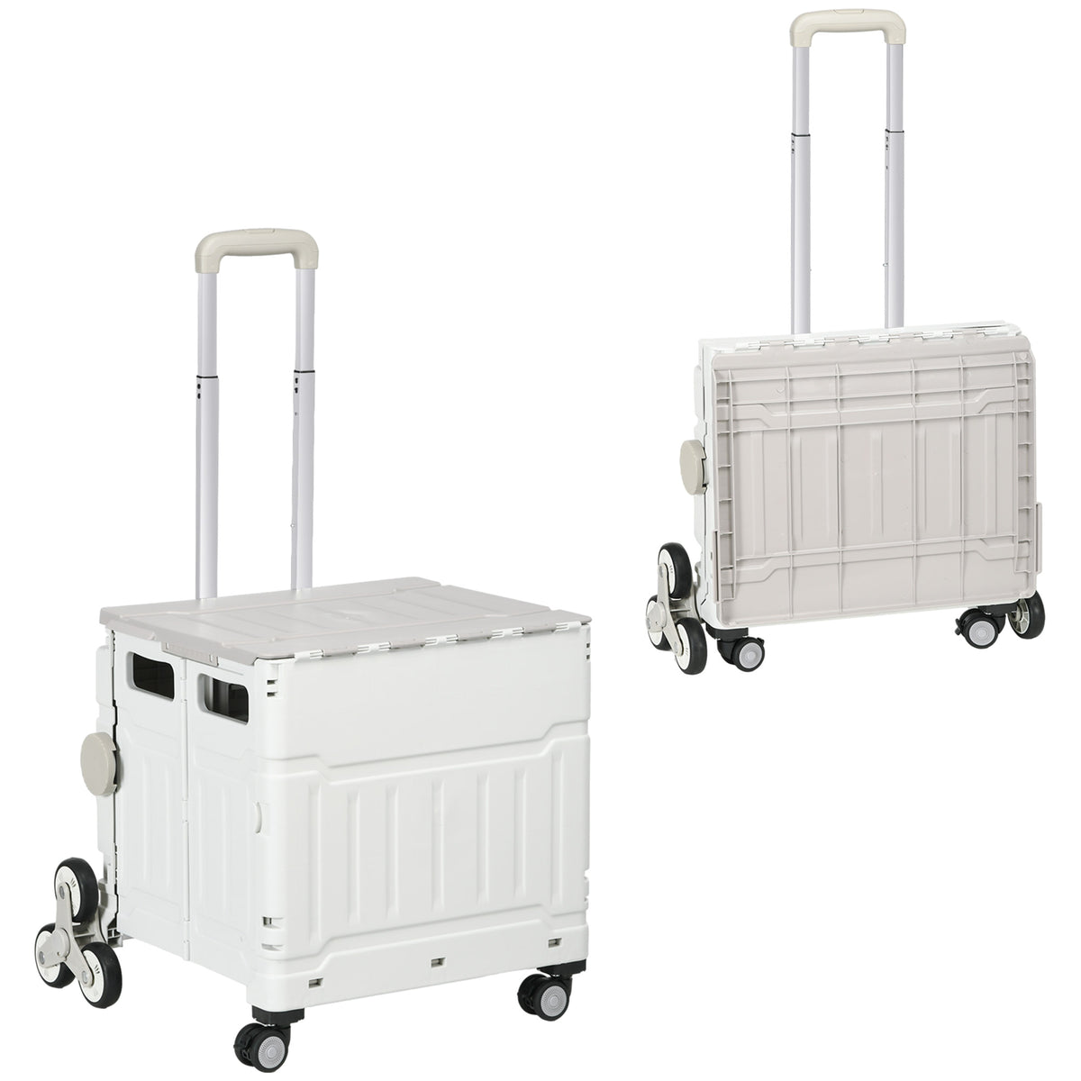 Chariot de courses pliable caddie de courses avec poignée télescopique réglable et couvercle charge max. 80 kg, blanc-0