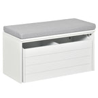 Banc de Rangement avec Coussin Gris - Meuble à Chaussures - Banc à Chaussures avec Grand tiroir Double Compartiment - MDF Blanc-0