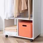 Lot de 2 portants à vêtements penderie mobile avec roulettes 2 niches + Grand Espace penderie en bois Blanc-8