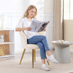 Fauteuil coquillage chaise coiffeuse fauteuil en velours fauteuil de salon avec pieds en métal doré beige-7