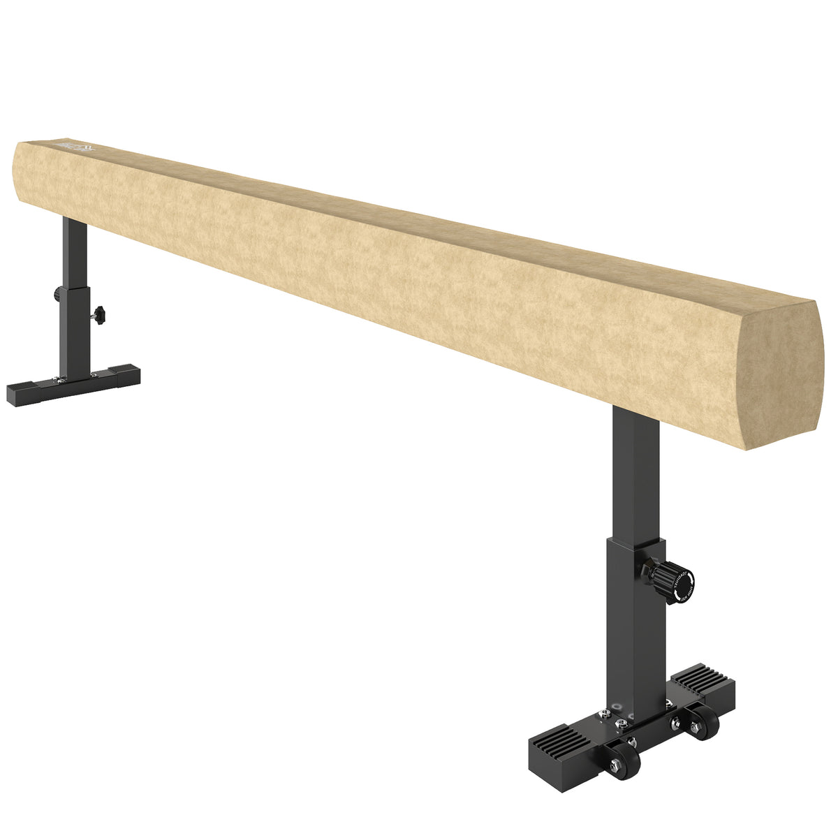 Poutre de Gymnastique 226 cm Antidérapant, Hauteurs Réglable, avec Roulettes, en Acier et Bois Massif, Marron-0