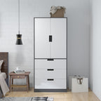 Armoire chambre penderie avec 2 portes à fermeture douce, 3 tiroirs et barre de suspension, 80x50x180cm, gris et blanc-6