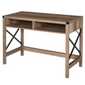 Bureau Design Industriel Grand Plateau 2 niches métal Noir Panneaux Particules Imitation Bois veinage Marron-0