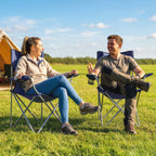 Lot de 2 Chaises de Camping Pliantes avec Porte-Gobelet, Sac de Transport, Dossier Haut, 88x57x97cm, Bleu Foncé-9