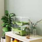 Cage pour hamster à 2 niveaux avec roue de course salle de bain en sable pour hamster nain 44,5 x 28 x 44 cm vert-7