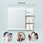 Armoire Miroir de Salle de Bain avec étagère 3 étagères latérales kit Installation Murale fourni en Bois Aspect Blanc-4