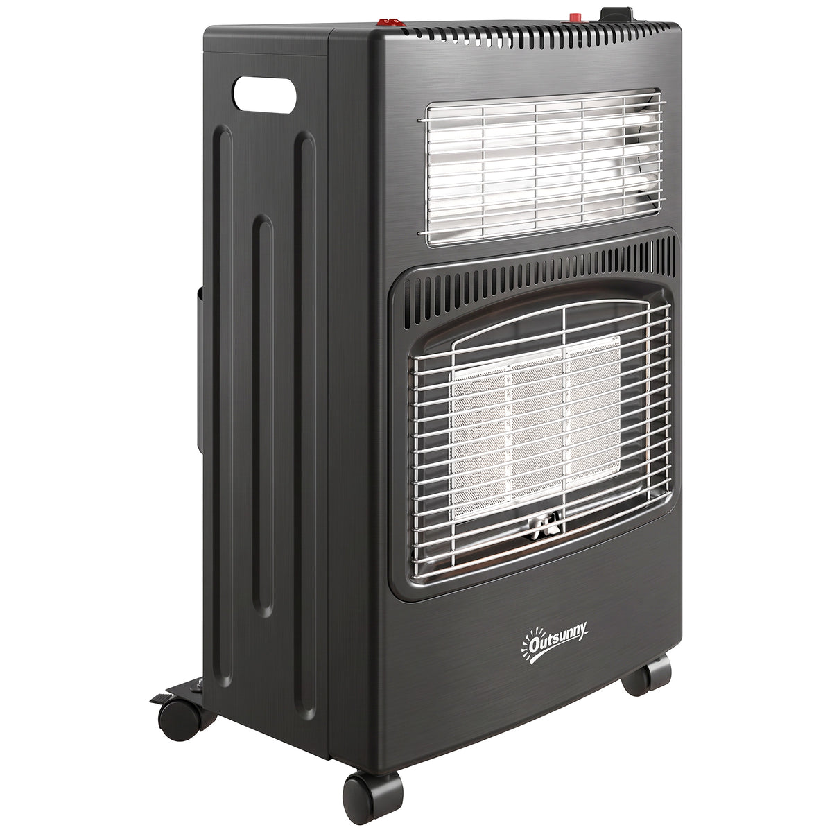 Chauffage d'Appoint Gaz et Électrique 4200W/1200W Infrarouge Pliable 3 Niveaux 2 Freins Sécurité ODS 45x42x75cm Noir-0
