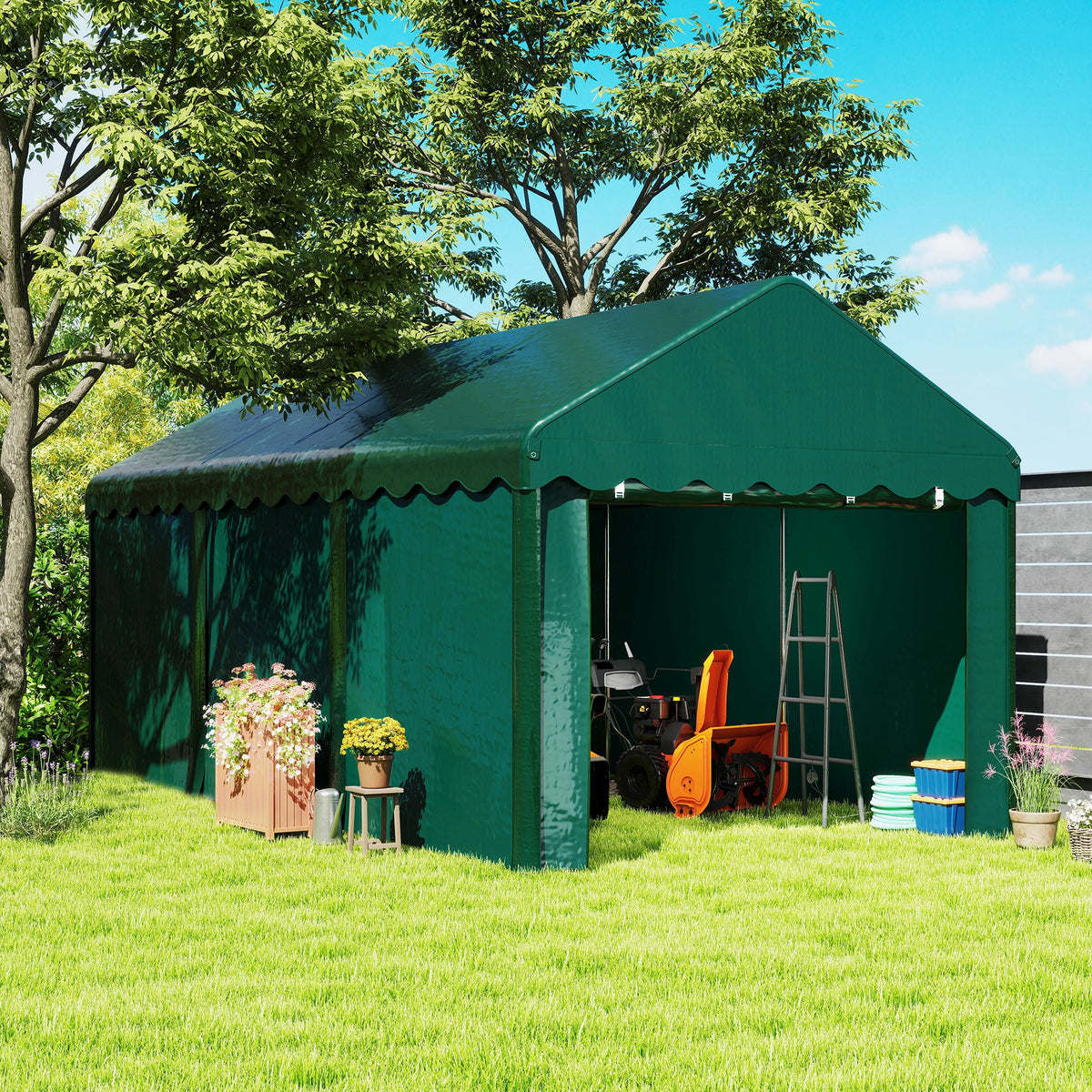 Tente garage carport 3 x 6m Auvent de voiture robuste avec 2 portes enroulables, toile 200g PE, vert-1