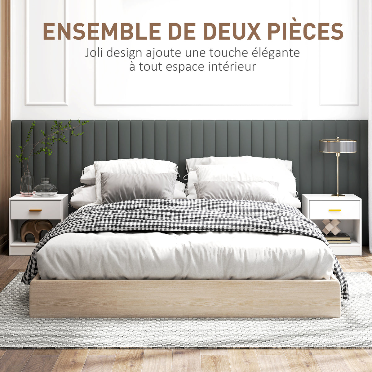 Lot de 2 tables de chevet, table de nuit avec 2 tiroirs et étagères ouvertes, style moderne, 39 x 28 x 41 cm, blanc-3