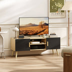 Meuble TV meuble télé bois banc TV jusqu'à 50 pouces avec étagères, 2 placards et passe-câbles, chêne-1